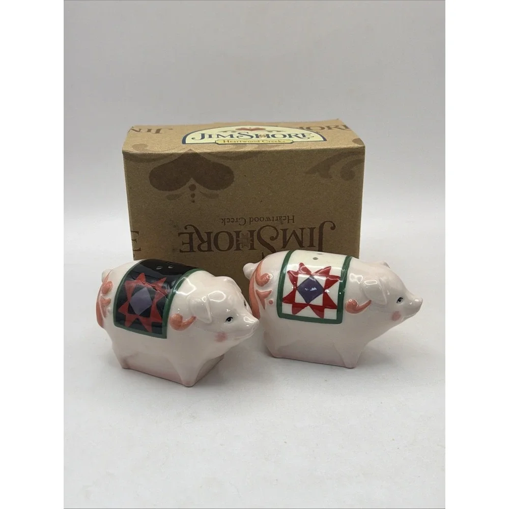 Jim Shore Salt Pepper Shakers Heartwood Creek Ceramic Enesco Pig NIB